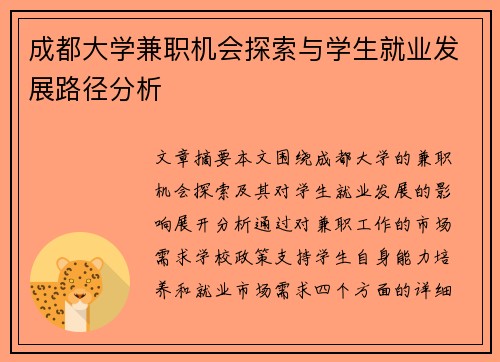 成都大学兼职机会探索与学生就业发展路径分析