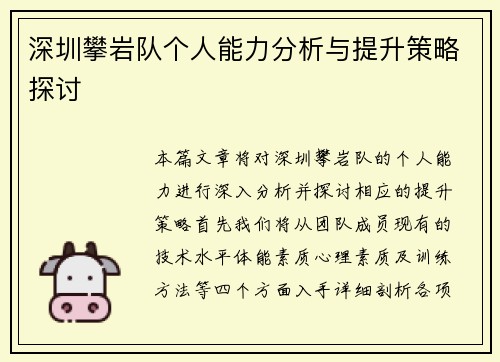 深圳攀岩队个人能力分析与提升策略探讨