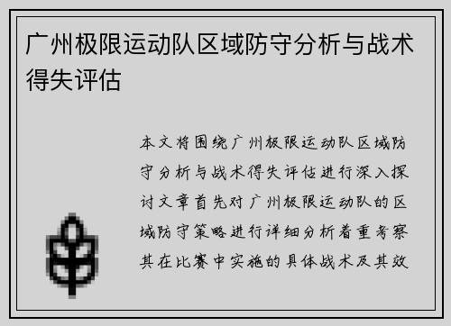 广州极限运动队区域防守分析与战术得失评估