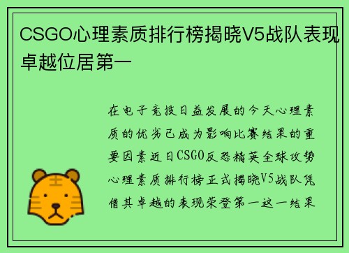 CSGO心理素质排行榜揭晓V5战队表现卓越位居第一
